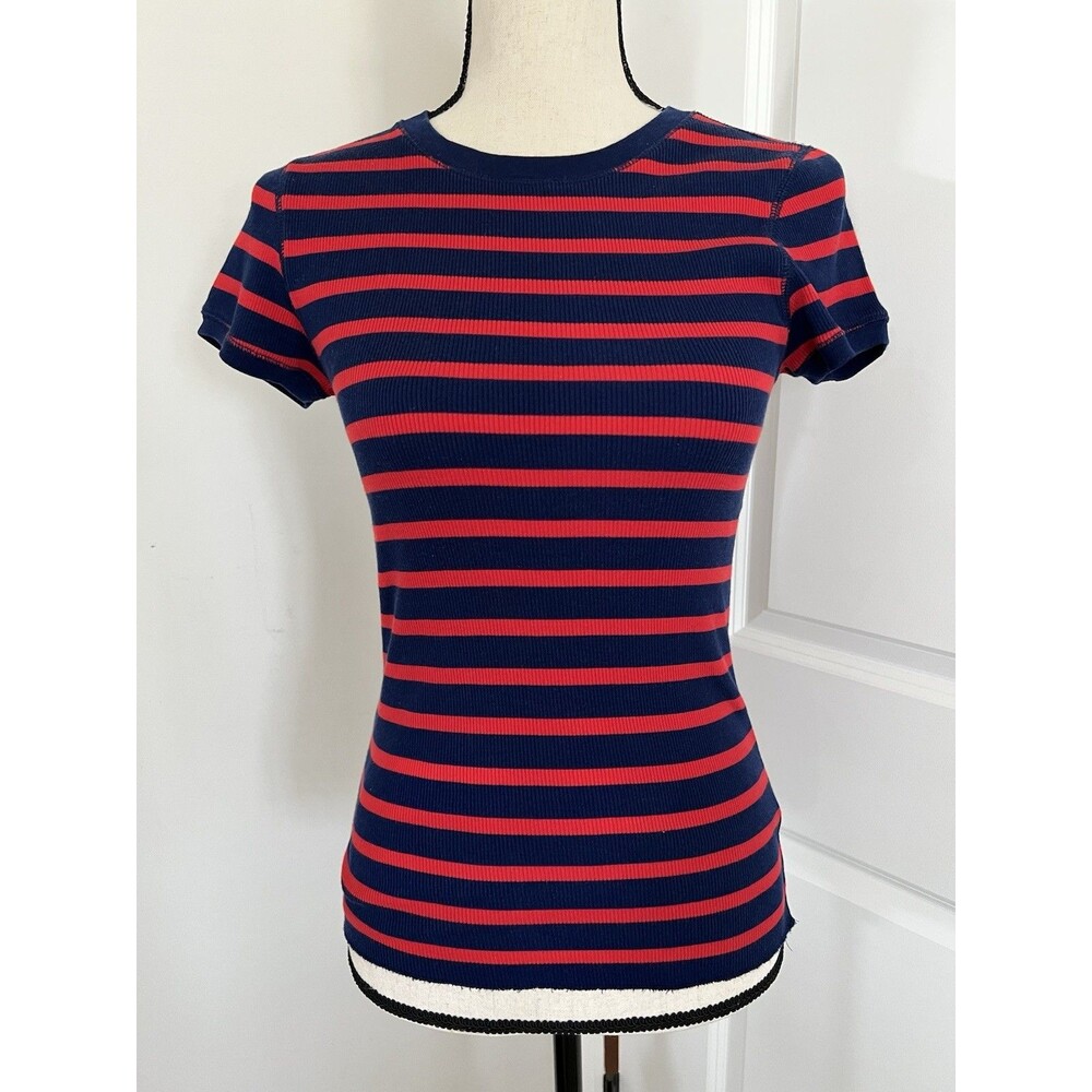 Women’s Ralph Lauren Black Label Red And Navy Striped Tee Medium EUC